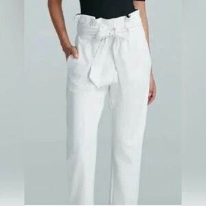 Commando Faux Leather Paperbag Pants XL Solid White High Rise Belted Pockets New